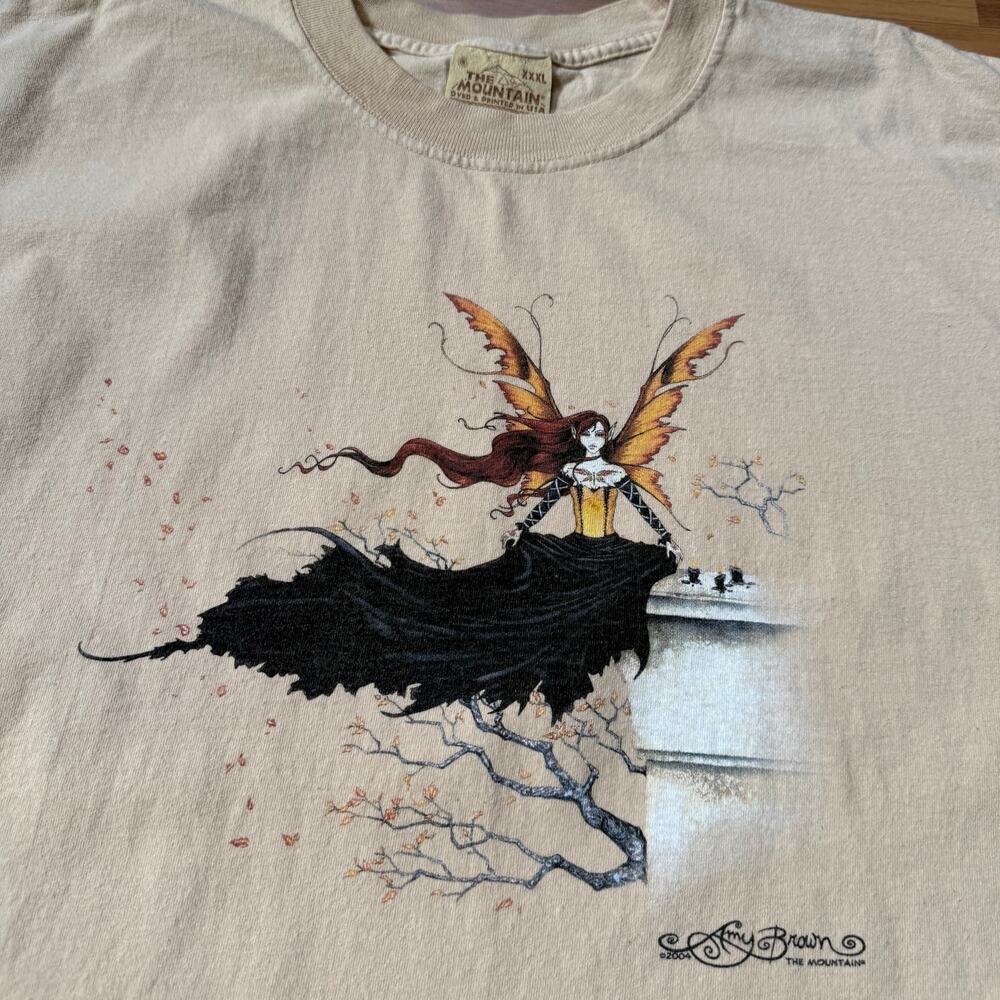 Vintage 2004 The Mountain Amy Brown Fairy Core Tan Art Oversized Shirt Sz 3XL - Picture 3 of 8